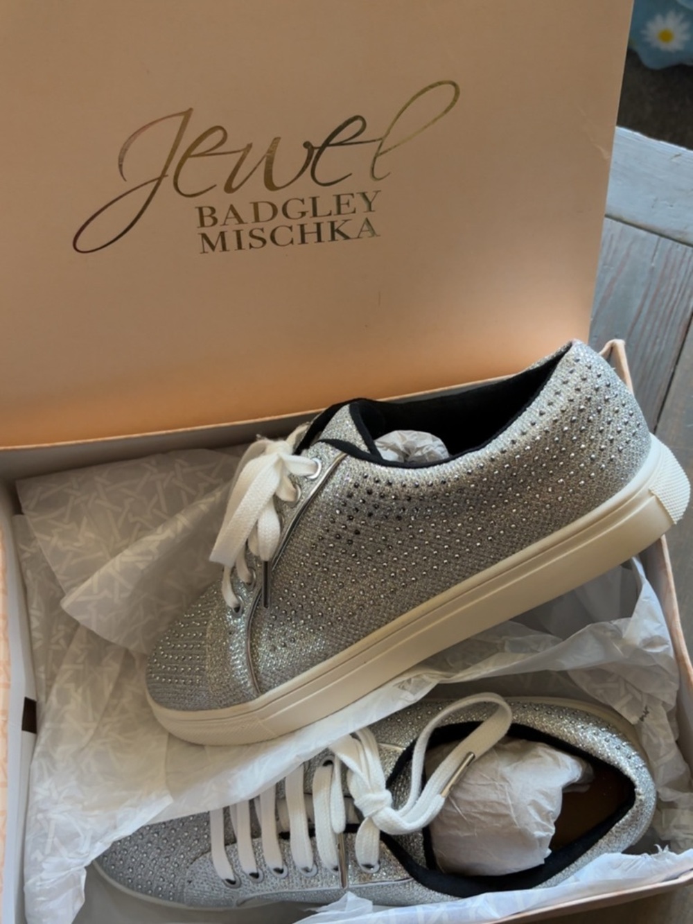 Jewel Badgley Mischka Silver Crystal-Embellished Lace-Up Sneakers